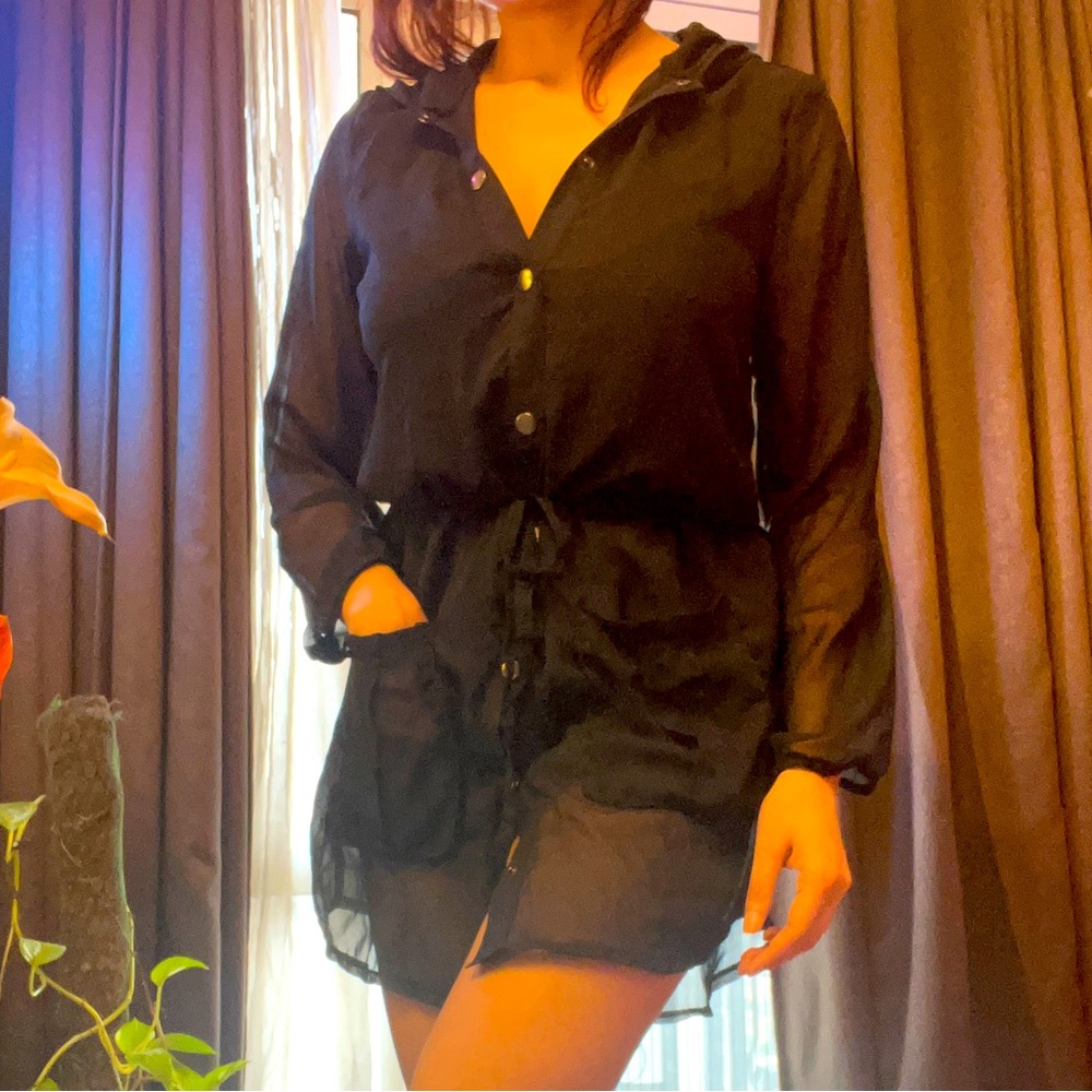 Black Shirt Dress With Hoodie - Picture 6 of 12